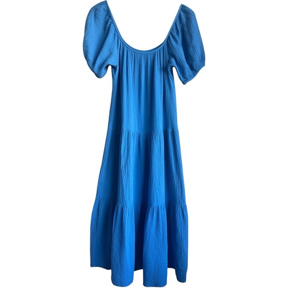HONORINE Pamela Dress in French Blue | Short Puff Sleeve Gauze Midi | XS - Picture 8 of 8